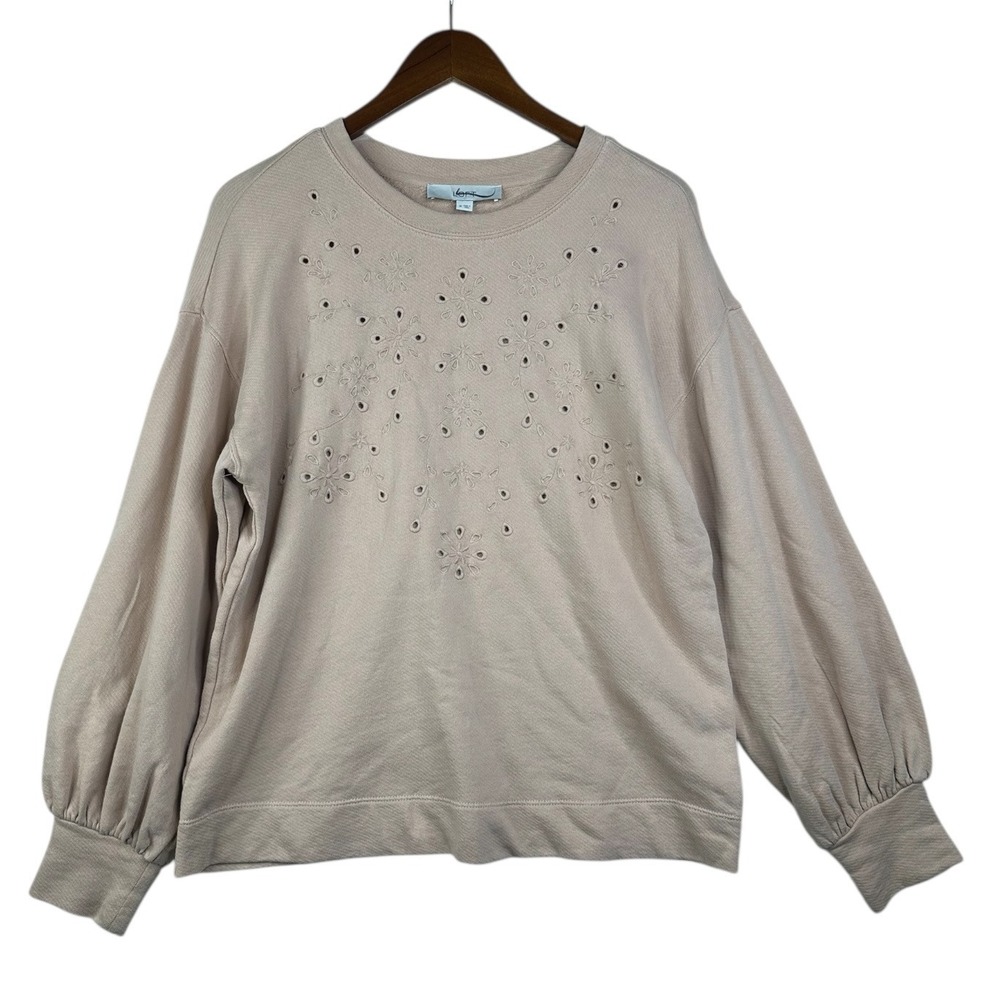 Loft Eyelet Sweatshirt Crewneck Pullover size Medium Light Brown